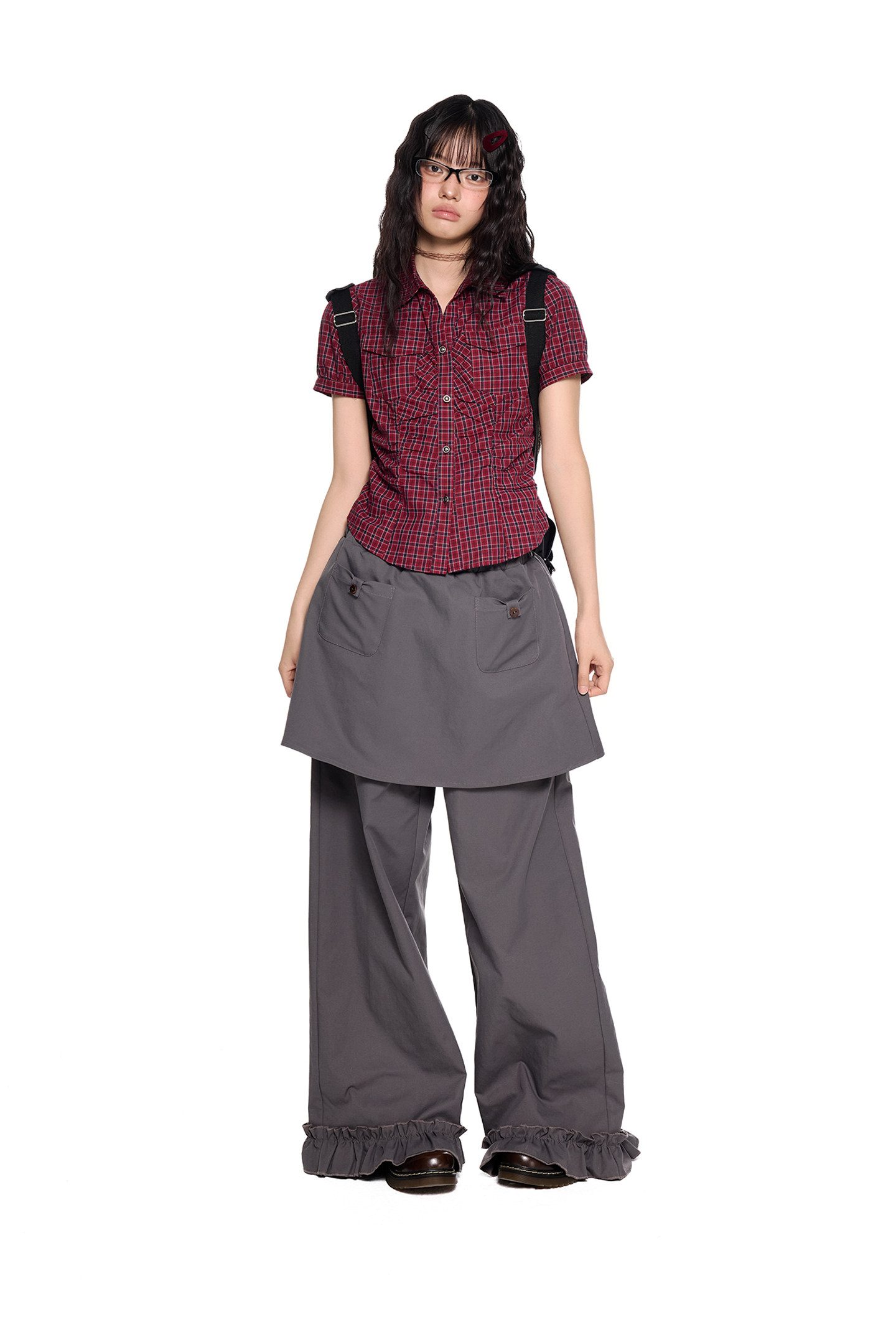 EZEK Checked Puff-Sleeve Cropped Shirt