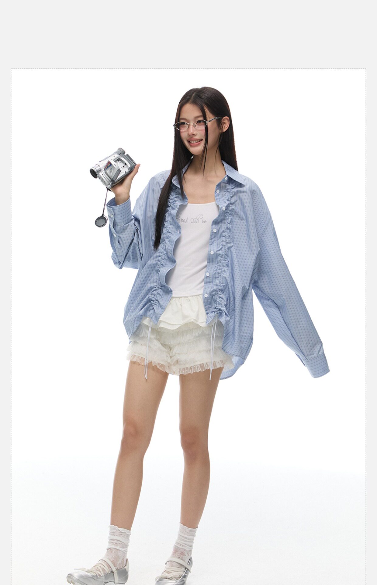 Тонкий лонгслив для отдыха, летняя рубашка, на шнурках, оверсайз 