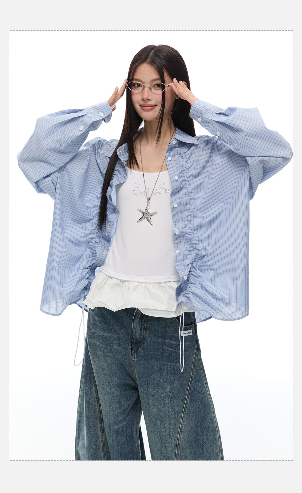 Тонкий лонгслив для отдыха, летняя рубашка, на шнурках, оверсайз 