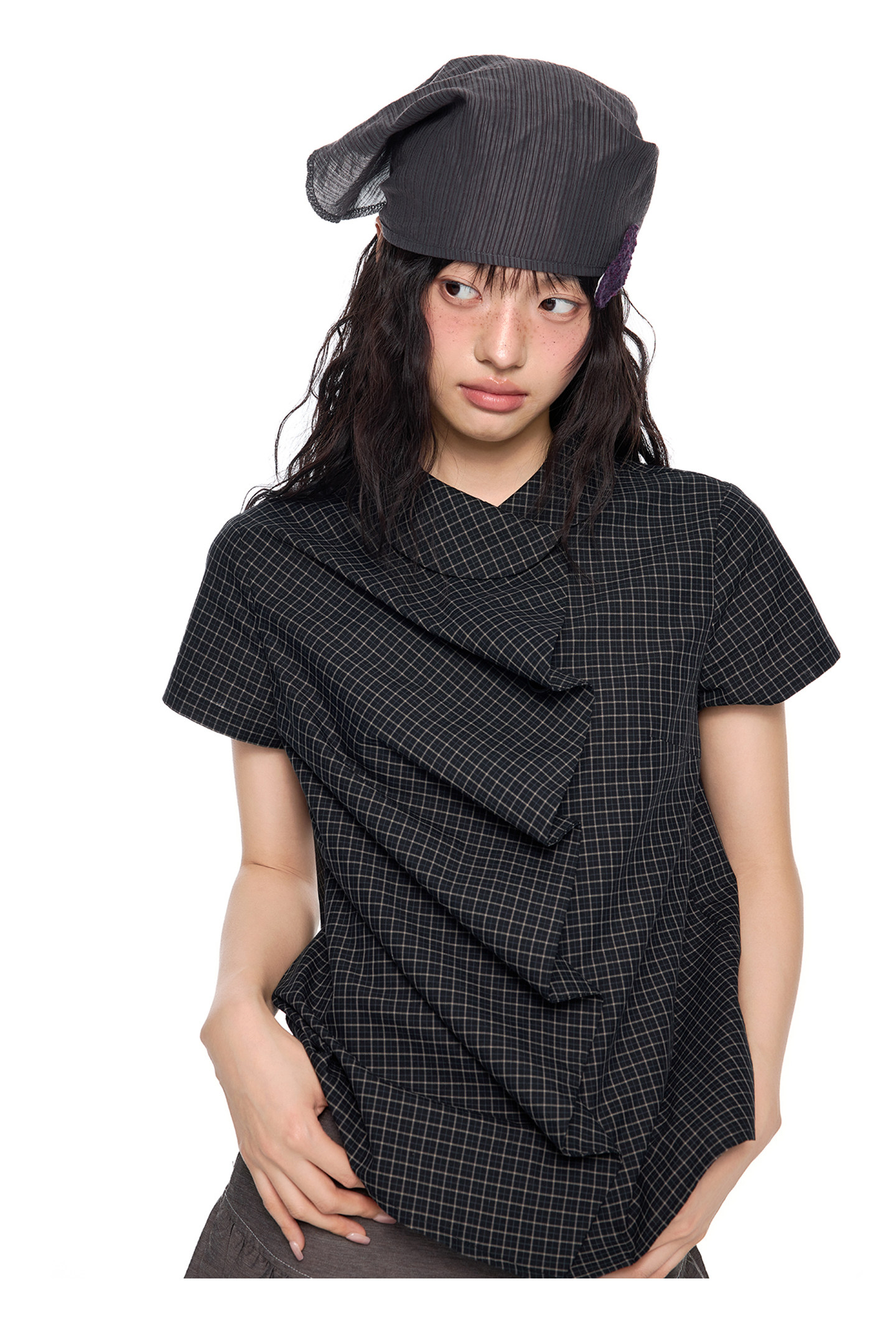 EZEK Gingham Puff Sleeve Blouse
