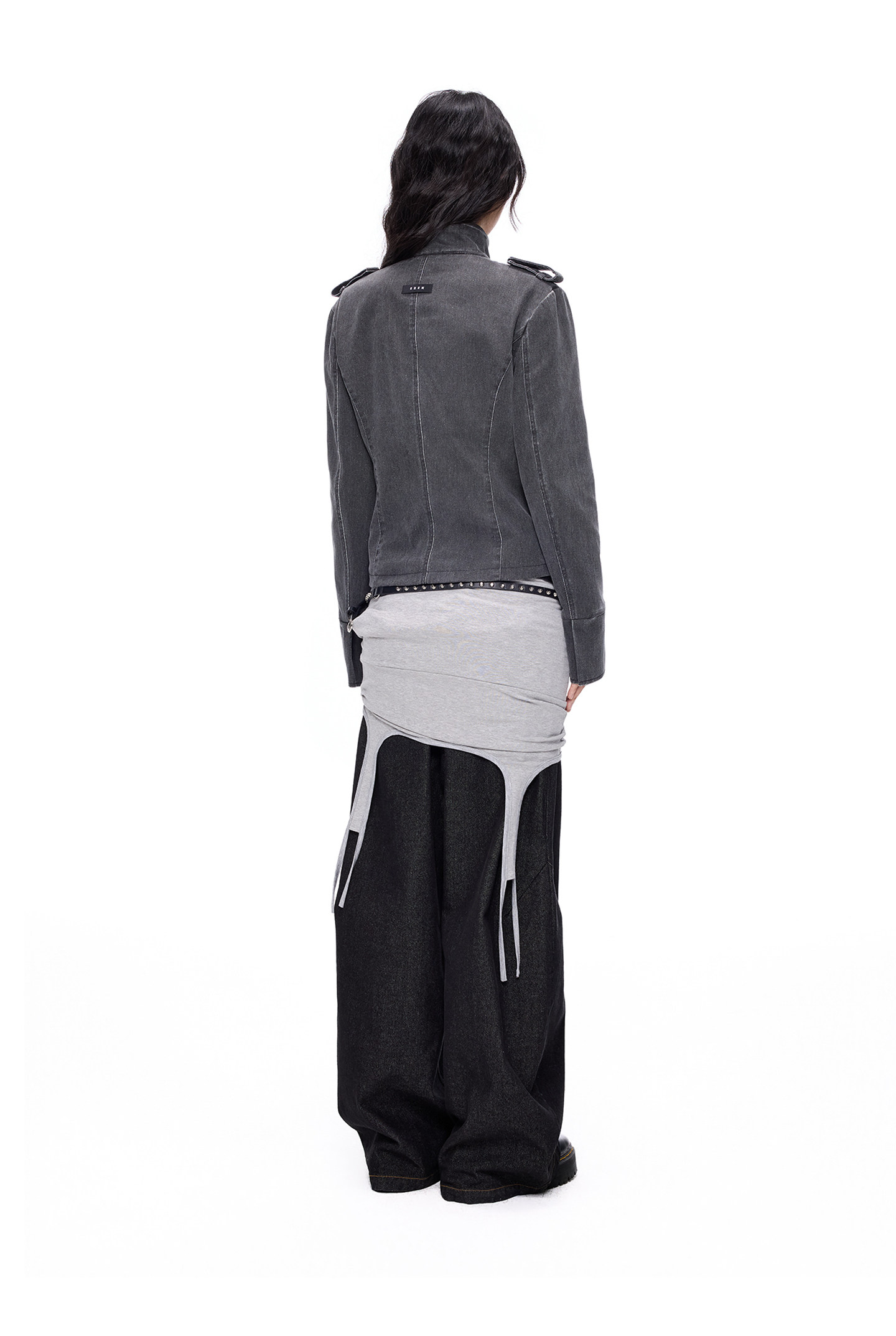 EZEK Washed Distressed Cropped Denim Jacket