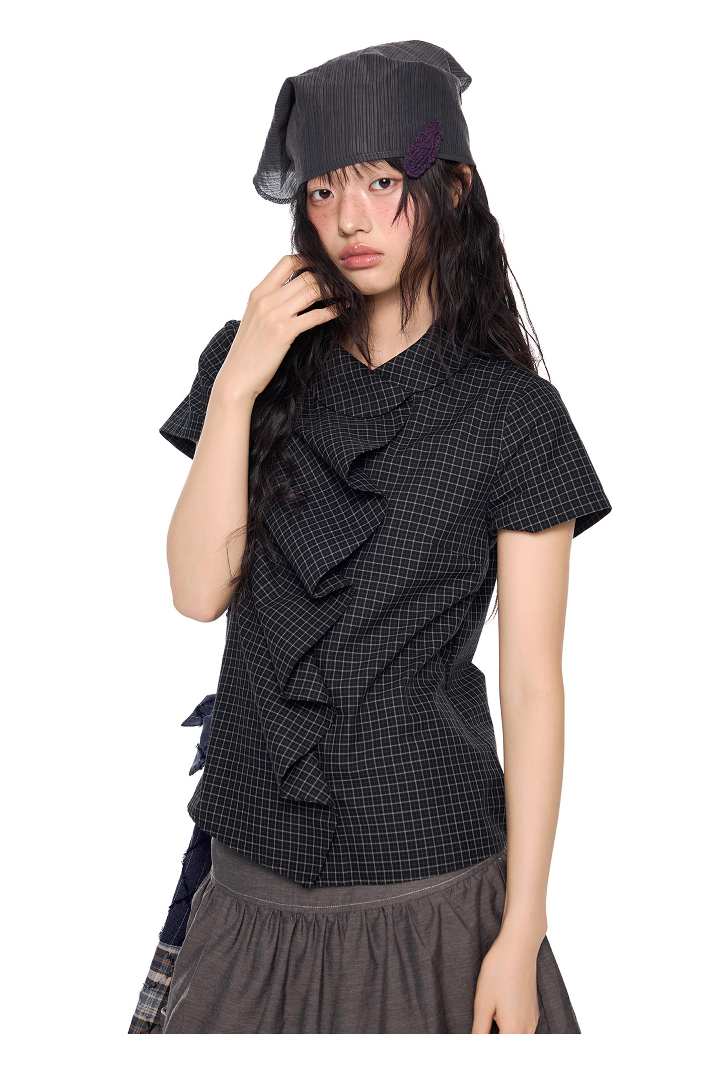 EZEK Gingham Puff Sleeve Blouse