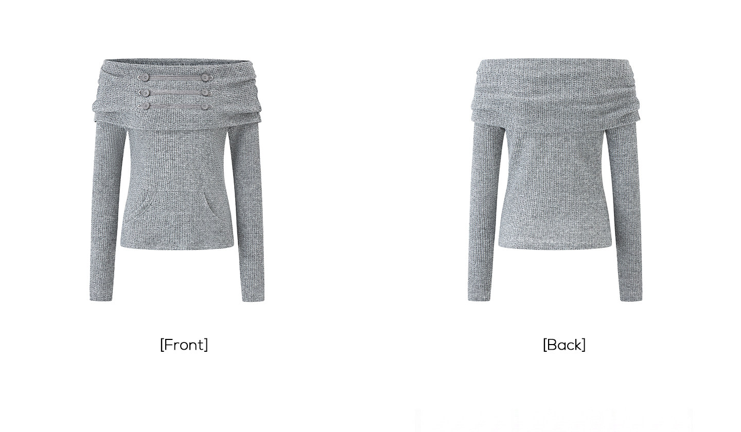 EZEK Off-Shoulder Button Knit Top