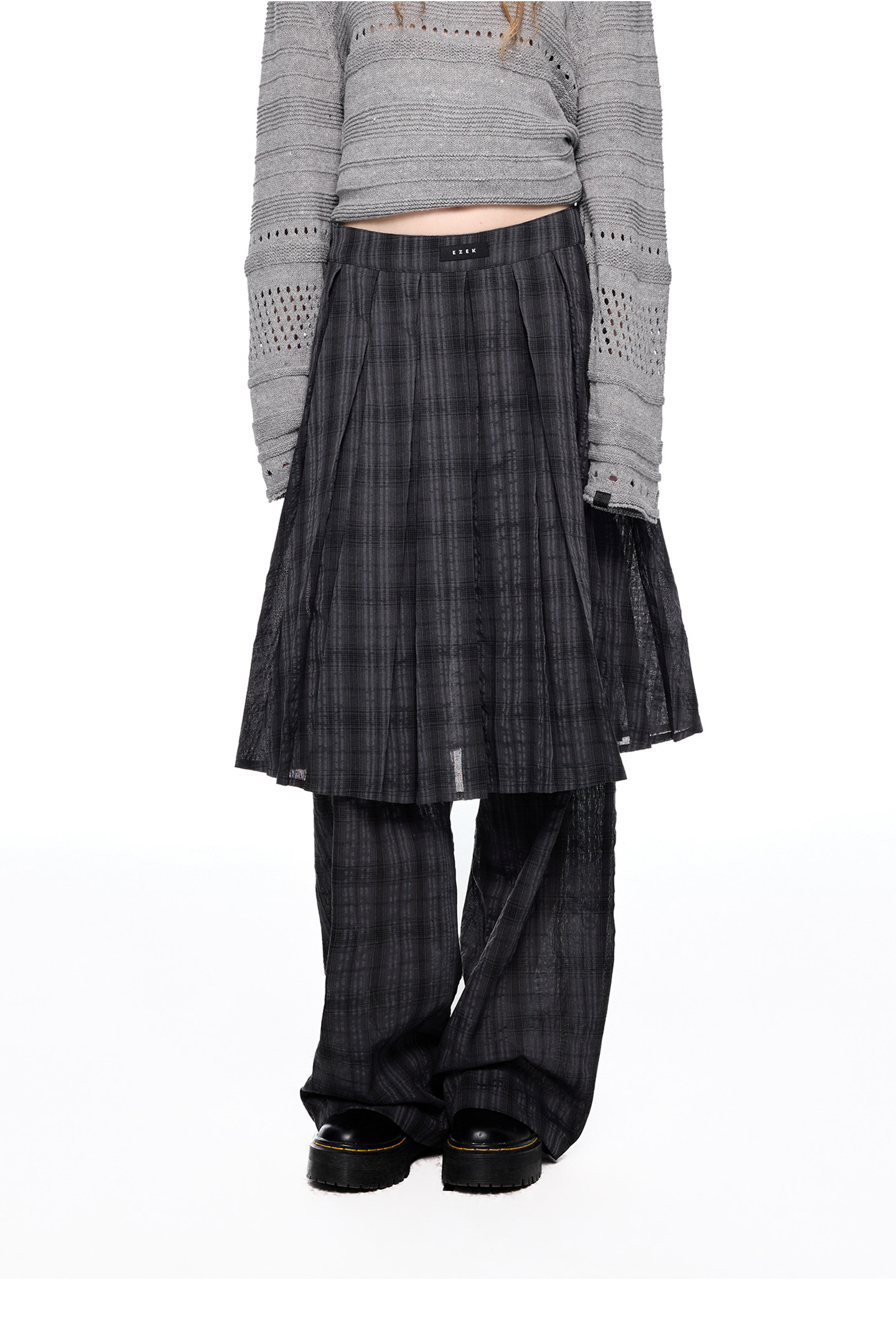 EZEK Plaid Pleated Wide-Leg Skirt Pants