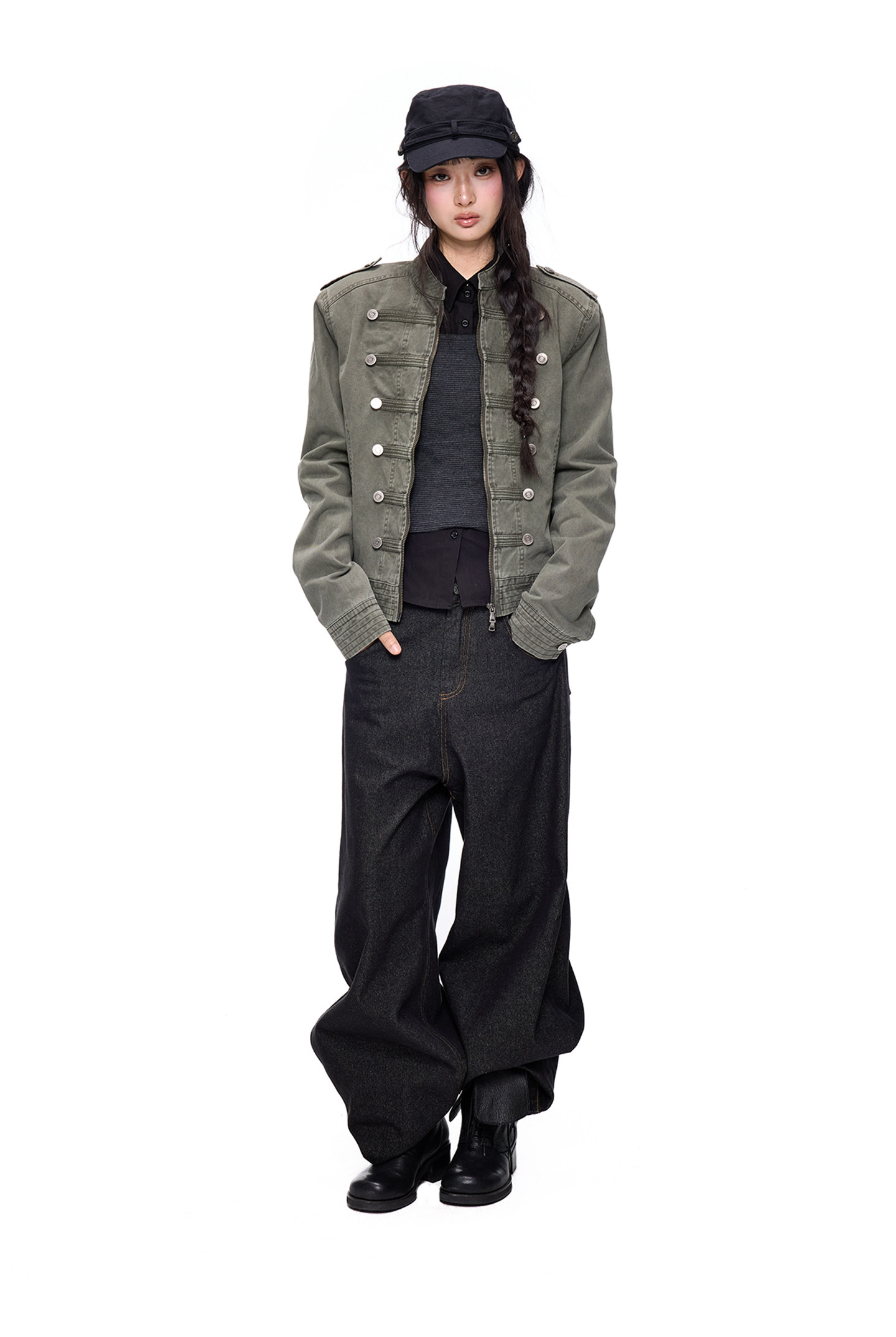 EZEK Double-Breasted Washed Denim Jacket