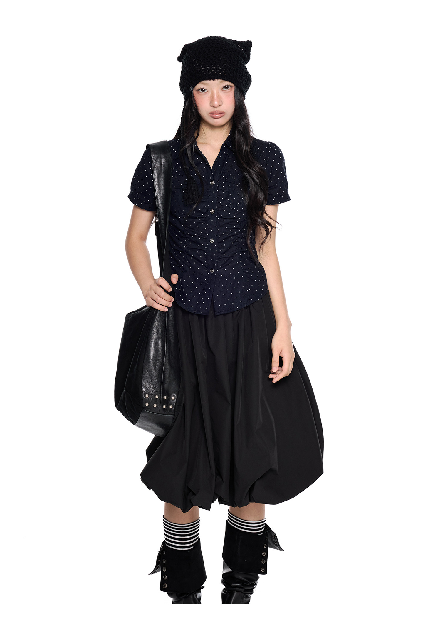 EZEK Checked Puff-Sleeve Cropped Shirt