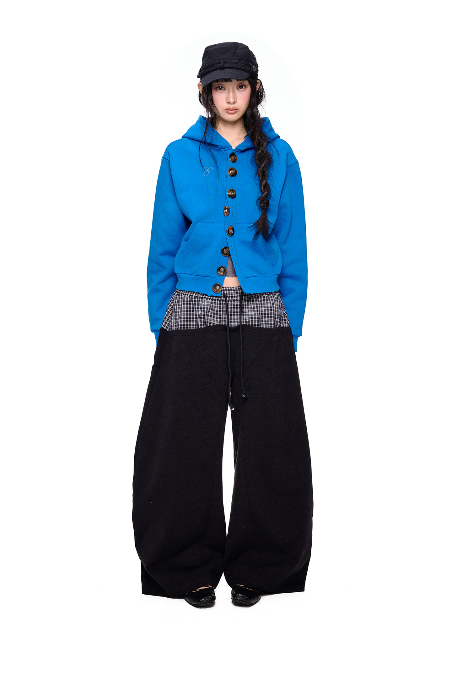 EZEK Multi-Button Embroidered Cropped Hoodie