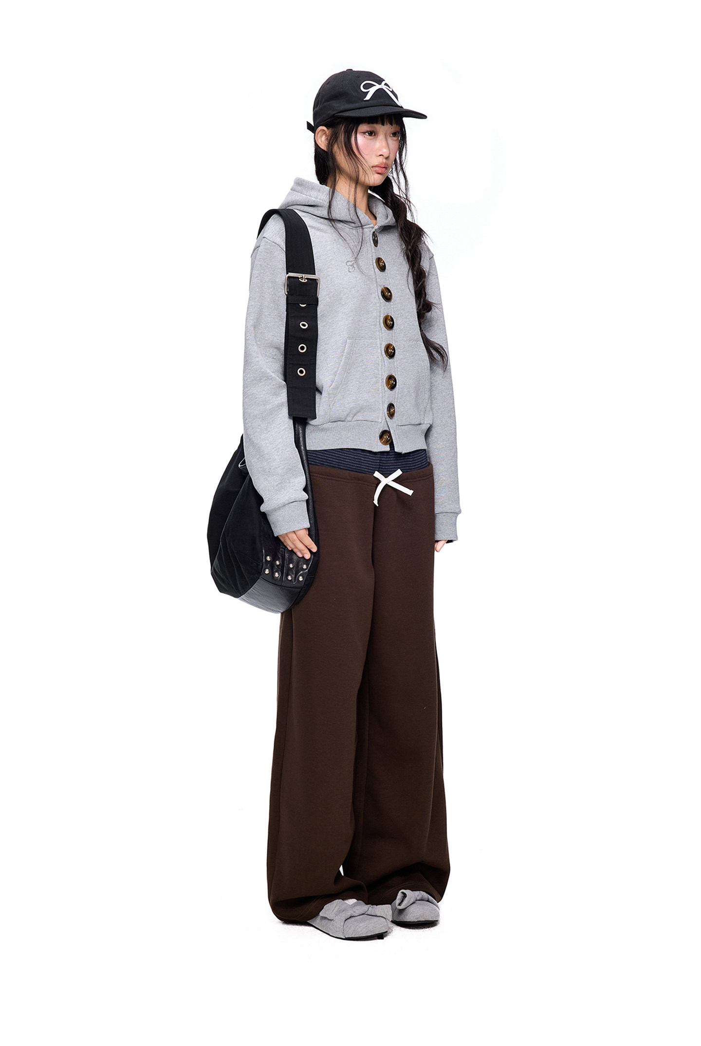 EZEK Multi-Button Embroidered Cropped Hoodie