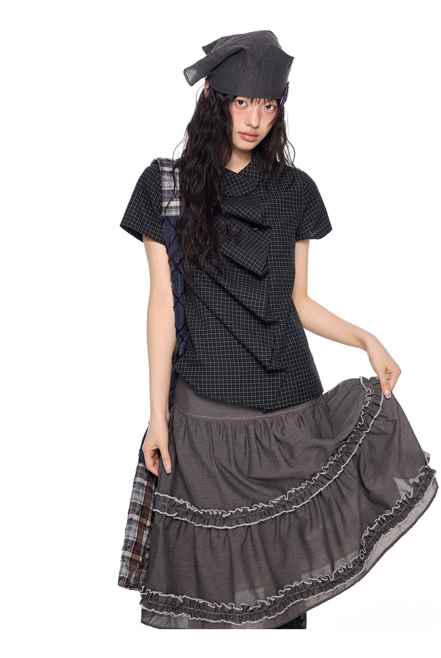 EZEK Gingham Puff Sleeve Blouse