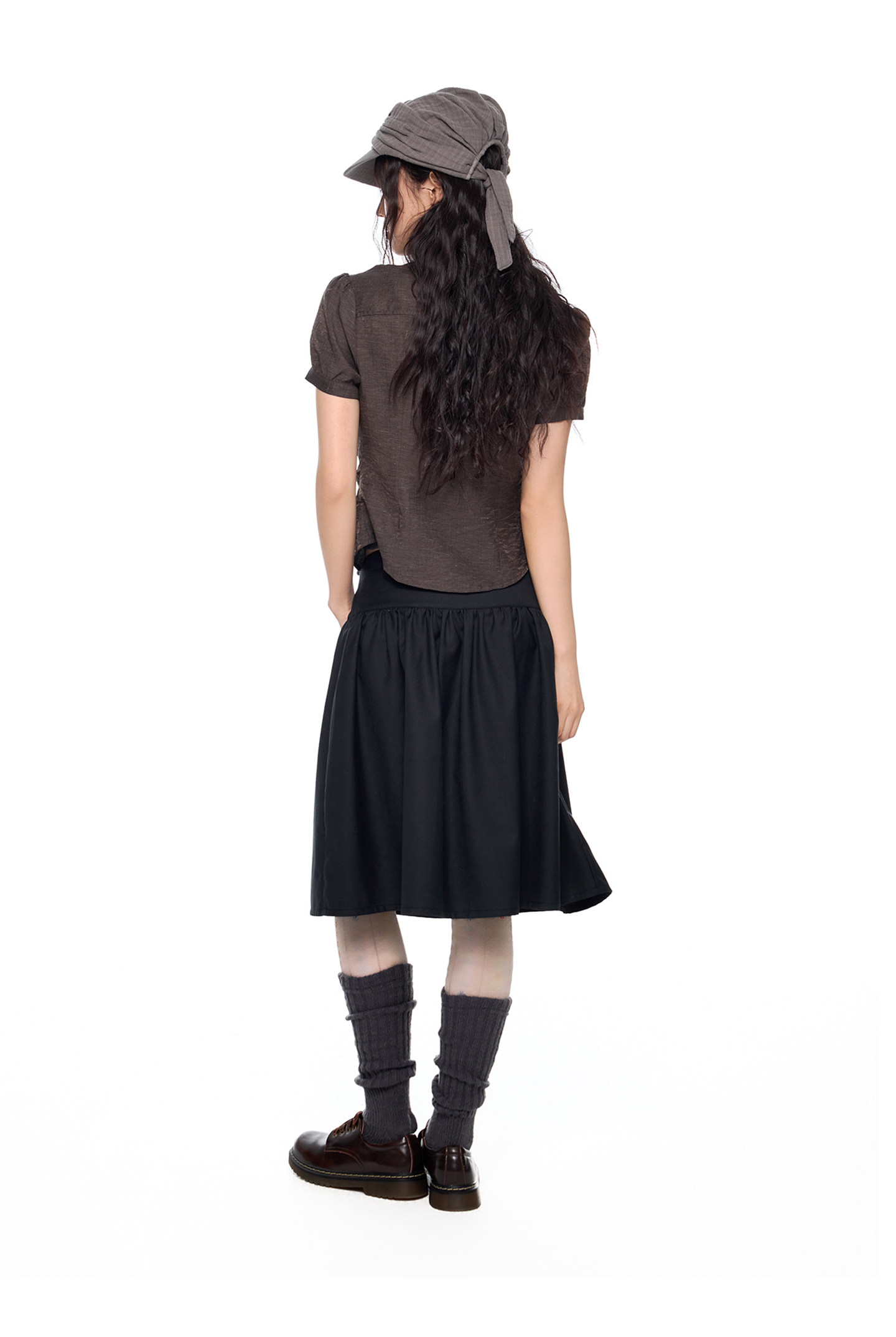 EZEK Checked Puff-Sleeve Cropped Shirt