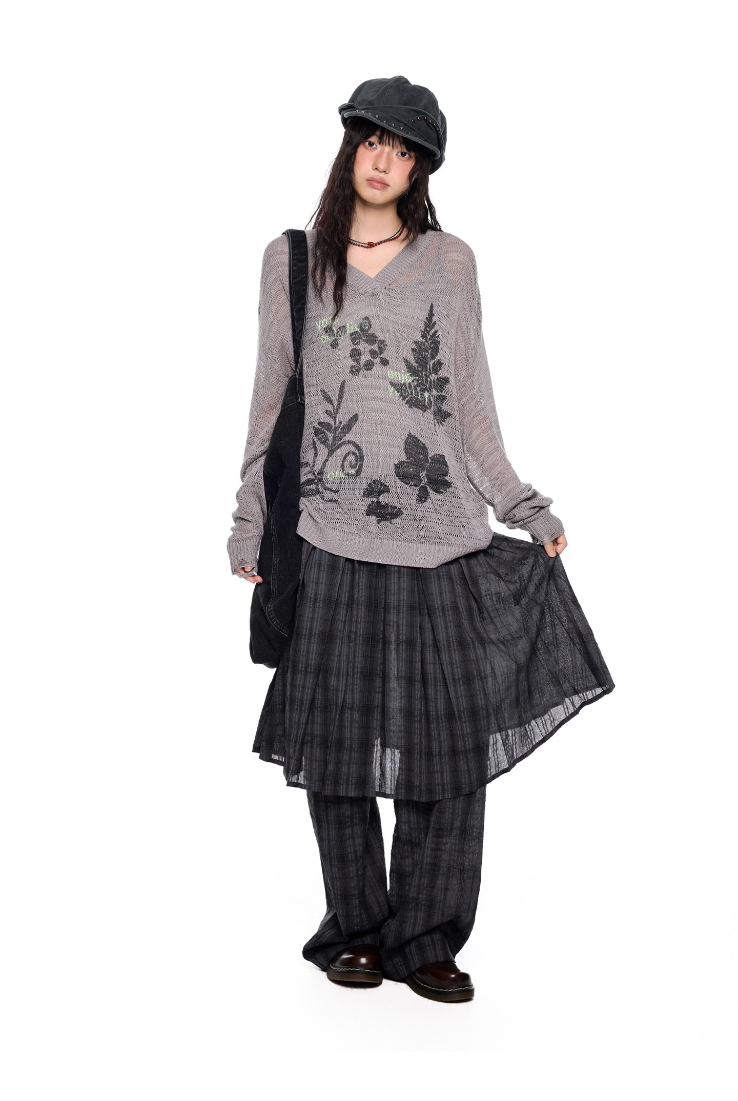 EZEK Plaid Pleated Wide-Leg Skirt Pants