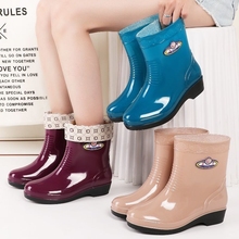 Women's rain shoes with thick soles, wear-resistant rain boots, non slip adult water shoes, kitchen with cotton rubber shoes, short sleeves, waterproof high sleeves