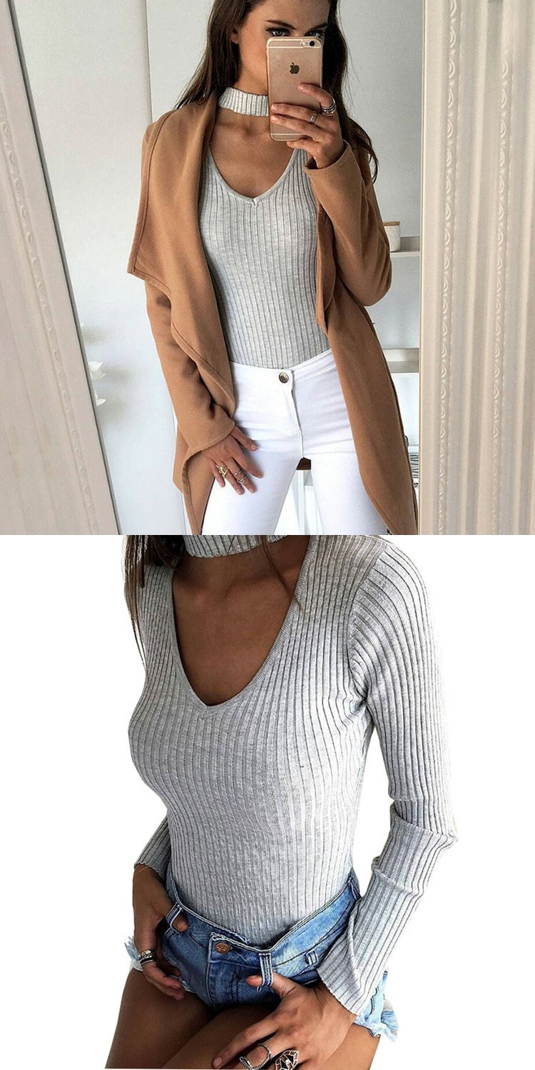2017 mùa thu mới treo cổ gợi cảm khoe thân thấp cắt một mảnh dài tay thon dài jumpsuit hoang dã bùng nổ nội y siêu mỏng