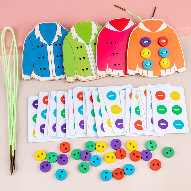 Mon Aids Stitch Buttons of Threading Hand Eye Coordination Middle Class Daily Life Teaching Aids Slit of Threading Board Toys