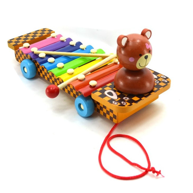 Early Church Drag Toy Wooden small Bear Knocks 8 Sound violin Early Childhood Desktop Game 3-year-old Baby Enlightenment Music Toys