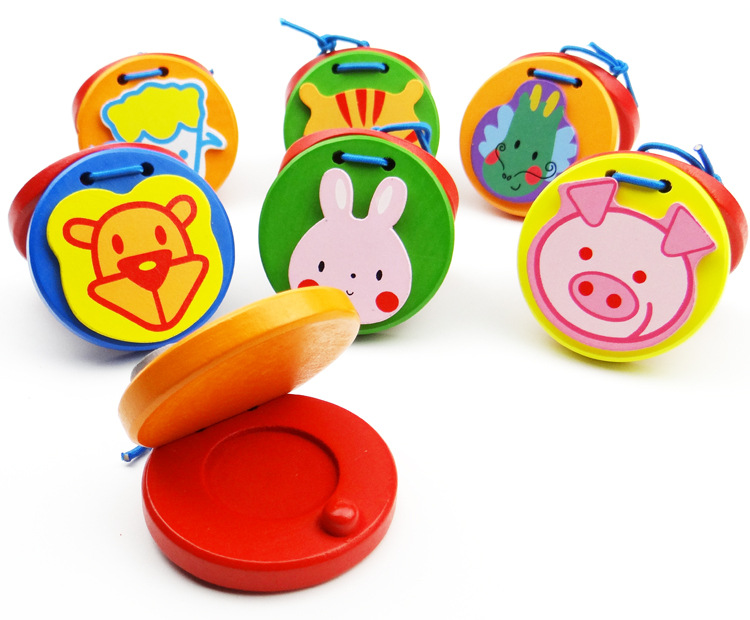 Trẻ em bằng gỗ gõ phim hoạt hình động vật castanets tròn nhảy ban nhạc Trẻ sơ sinh đánh bại đồ chơi Orff đồ chơi giáo dục cho bé trai