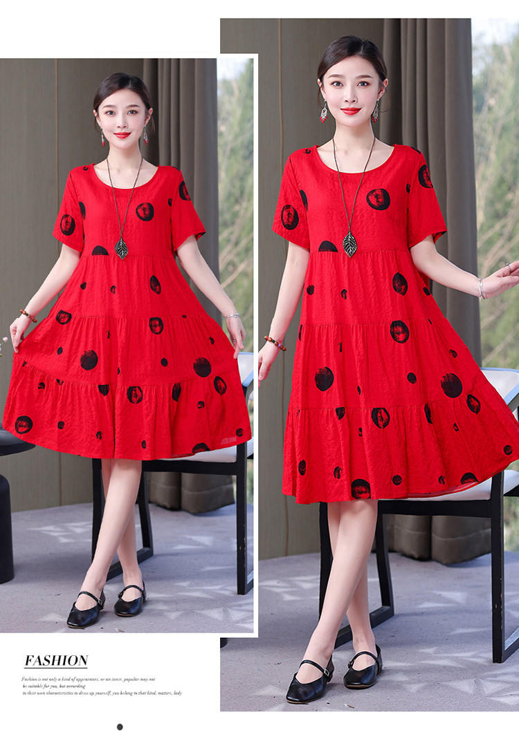 Mom Loose Slim Floral Cotton Silk Dress Summer Dress 2023 New Women's Short Sleeve Stylish Fashion Elegant