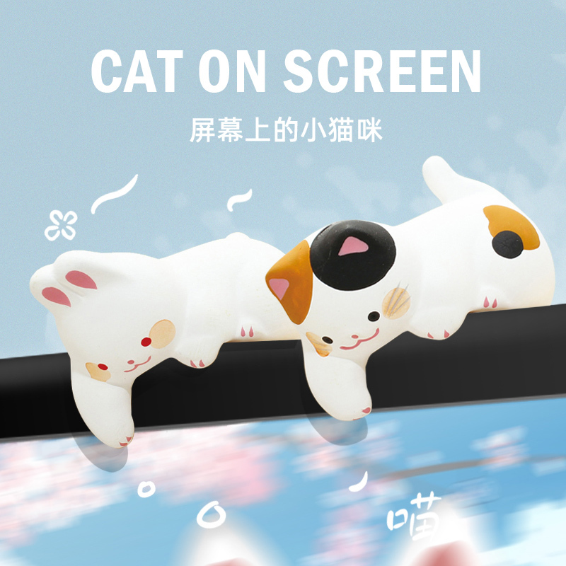 Japanese Authentic Kyoto Ryuhozoku Computer Screen Monitor Small Ornament Desktop Figurine Rabbit Lying down Cat Rabbit