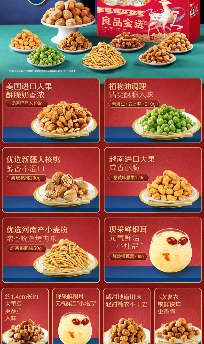 良品铺子 中秋坚果零食礼盒 1528g/10袋 图4