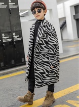 Autumn Winter in large clothes Boy 2021 new Korean version clip cotton thickened zebra children mid-length jacket for children