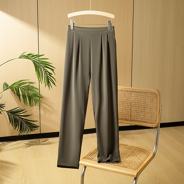 Heavy silk casual pants for women in summer silk stretch heavy crepe feet pants high waist slimming cigarette pants straight trousers