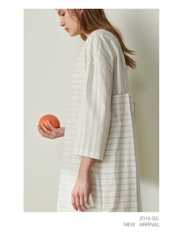 Blossoming Coco Pyjamas 20 Spring / Summer Cotton Stripe Irregular Stripe Long Ladies Nightdress Loose Lightweight Airy Dress - Đêm đầm