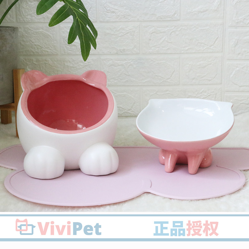 Pet Ceramic Bowls Dogs Water Bowls Cat Food Basin Cat Bowls Kittens Cutlery Gaffe Sloping Bowls Silicone-Like Anti-Slip Dining Mat-Taobao