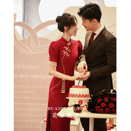 Ципао, вечернее платье, элегантное свадебное платье, летняя юбка для невесты, китайский стиль, изысканный стиль