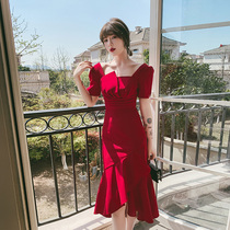 Toast dress bride wine red banquet temperament 2021 new wedding dress fishtail dress slim engagement woman