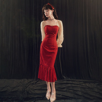 Lace toast dress bride red can usually wear 2021 new fishtail slim dress engagement back door dress