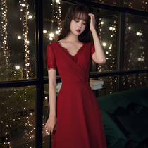 Bridal lace toast dress v-neck thin usually can wear 2021 new wedding engagement red dress dress