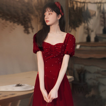 Wine red little man bride toast dress wedding usually wear summer 2021 new engagement dress back to the door