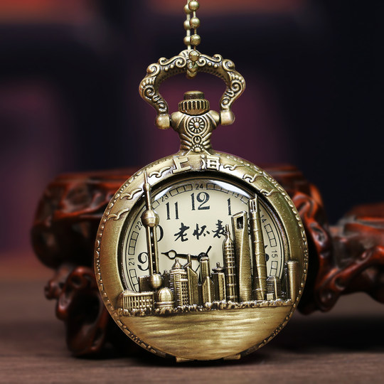 复古老上海怀表东方明珠豫园旅游景点纪念品文创翻盖石英项链挂表