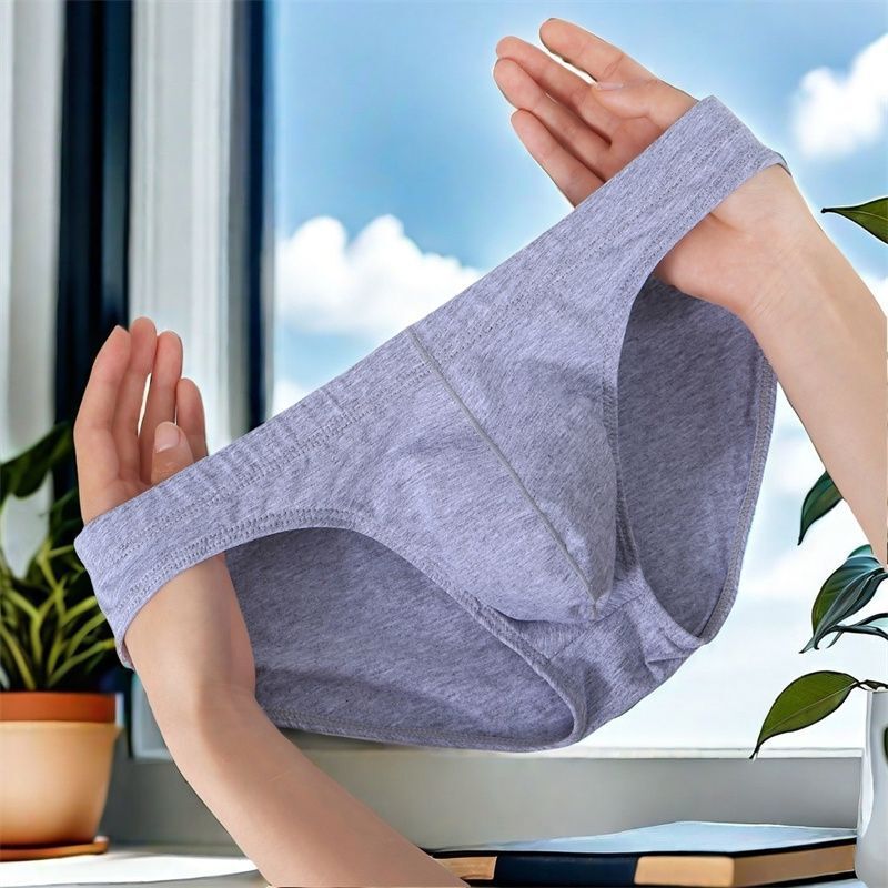 Men's Breathable Cotton Briefs, Low-Rise Trendy Large Pouch, Youth Sports Briefs