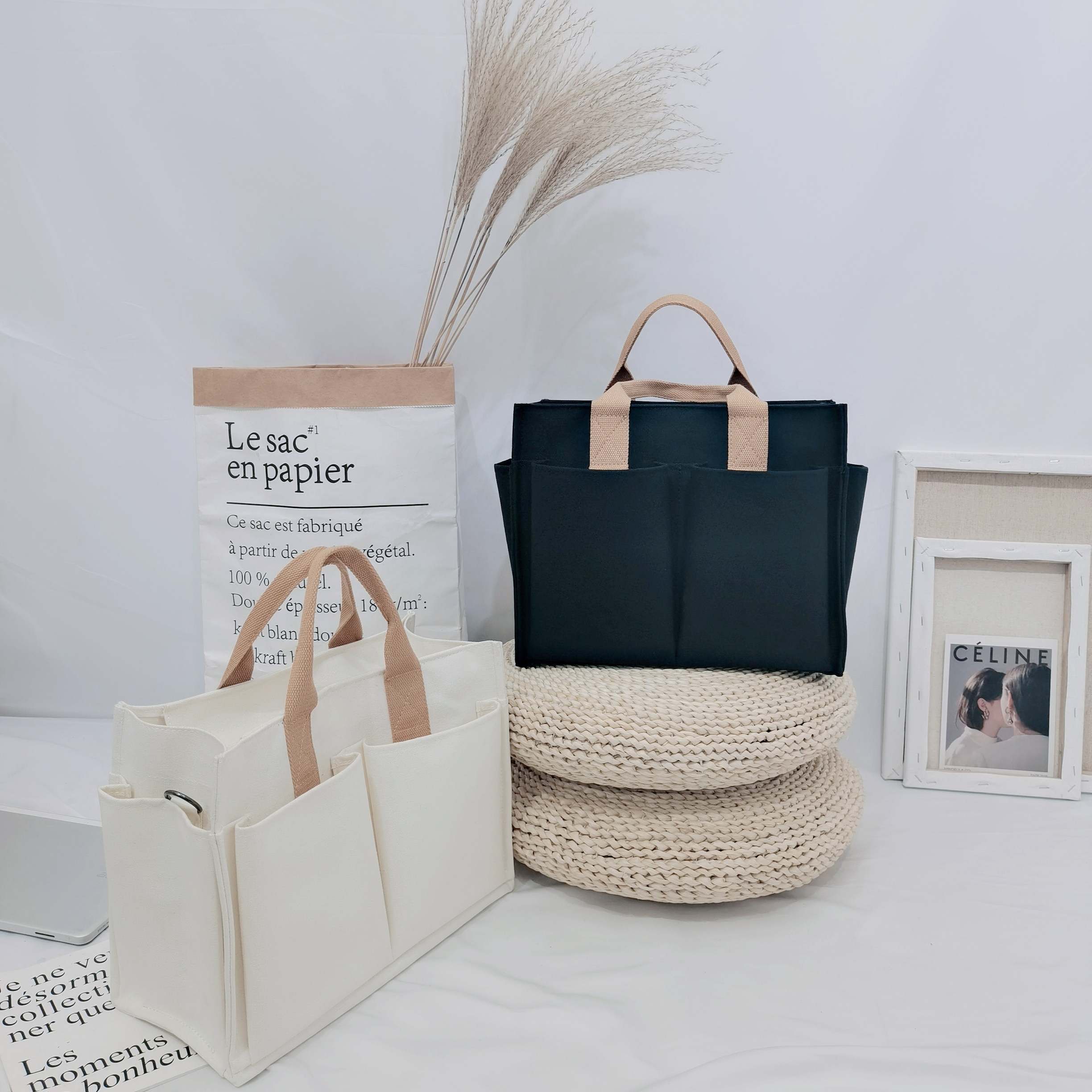 2022 new fashion Japanese and Korean trendy mommy bag hand-held one-shoulder messenger multi-functional canvas waterproof large-capacity mother and baby bag