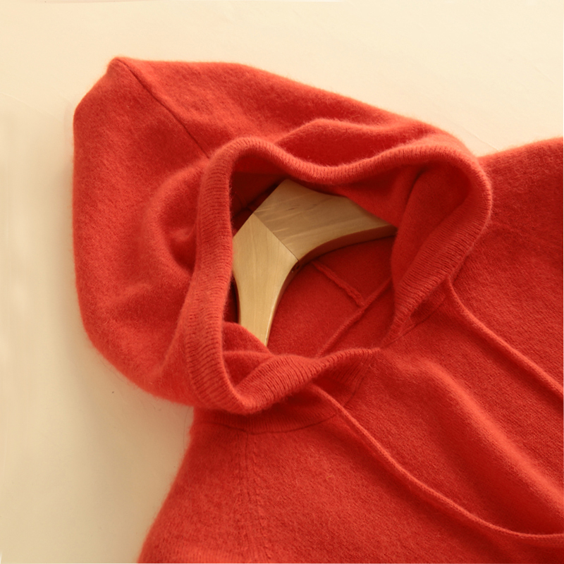 2025 Autumn and Winter New Hooded Cashmere Sweater Women's Large Size Sweatshirt Loose Sweater Age-Reducing Knitted Solid Color Cashmere Hoodie