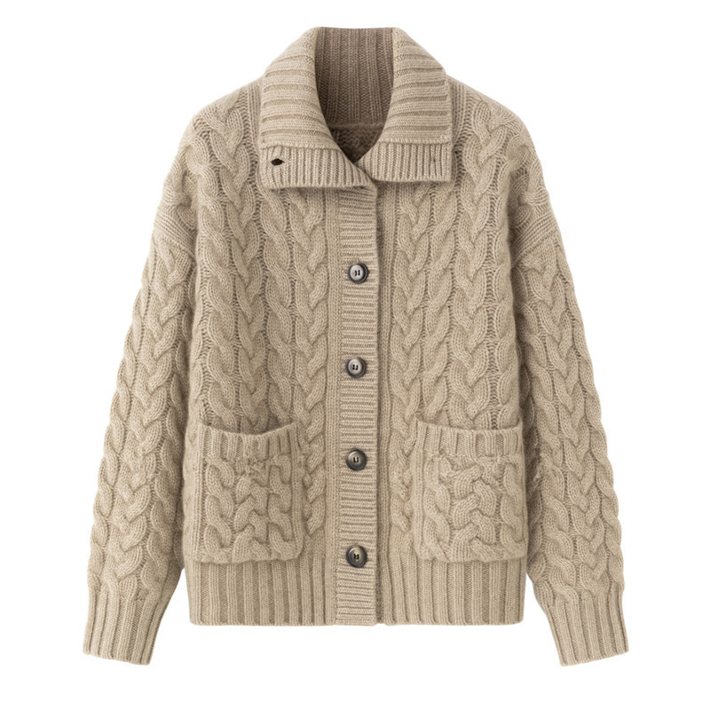 Fashionable Hemp Flower Pattern Thickened Cashmere Cardigan for Winter, Lazy Style Single-Breasted High-Neck Cashmere Sweater Coat Fashionable Hemp Flower Pattern Thickened Cashmere Cardigan for Winter, Lazy Style Single-Breasted High-Neck Cashmere Sweater Coat