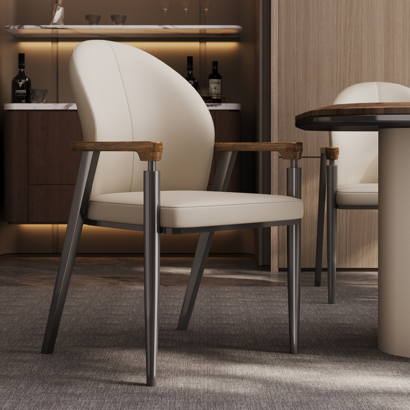 Genuine Leather Dining Chair, Home Dining Table Chair, Tea Chair, Italian Light Luxury, High-End Feel, Master Chair, Solid Wood Armrest Tea Table Chair Genuine Leather Dining Chair, Home Dining Table Chair, Tea Chair, Italian Light Luxury, High-End Feel, Master Chair, Solid Wood Armrest Tea Table Chair