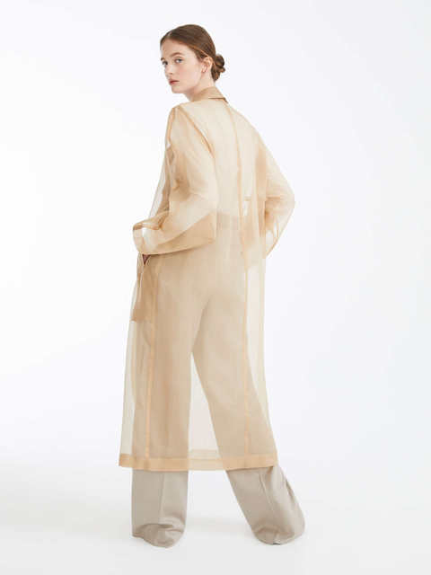 ລະດູຮ້ອນມາໃໝ່ປີ 2020 camel silk organza transparent sun protection windbreaker suit collar knee-length loose sleeves