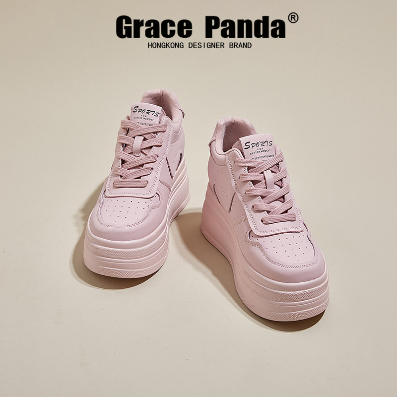 Hong Kong Gp Small Size Pink Genuine Leather Sneakers 2026 Spring New Thick-Soled Sports Height-Increasing Versatile White Shoes for Women