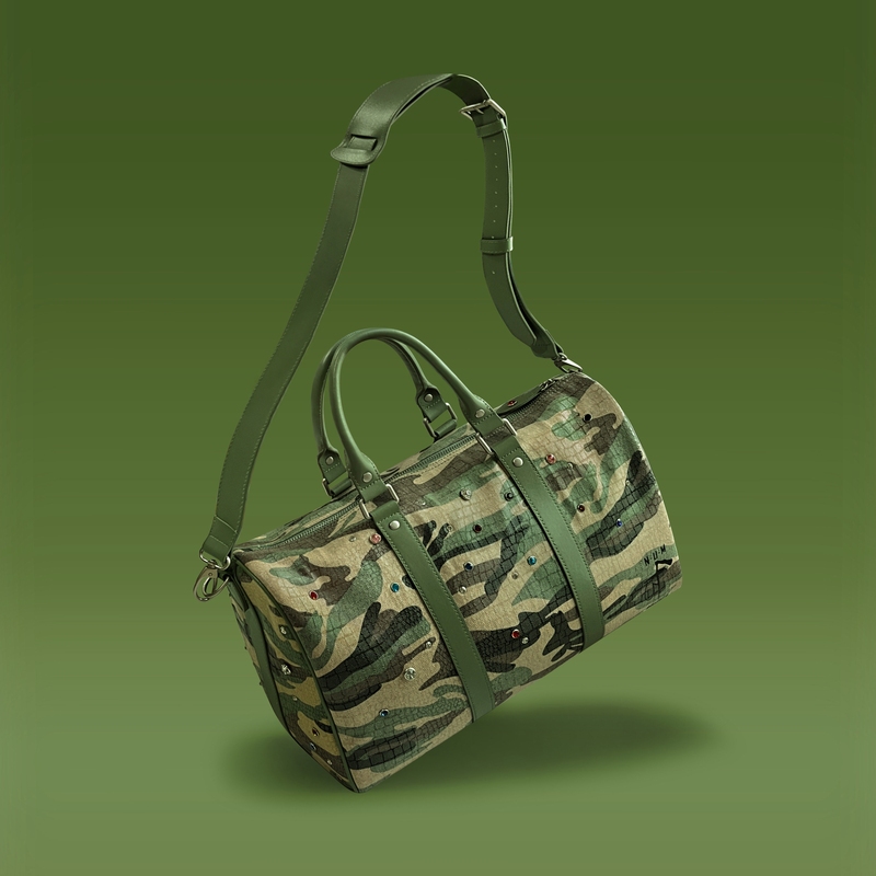 S45 Camouflage Crocodile Pattern Colorful Diamond Inlaid Tote Bag Crossbody Bag Retro American Style Handbag Travel Bag