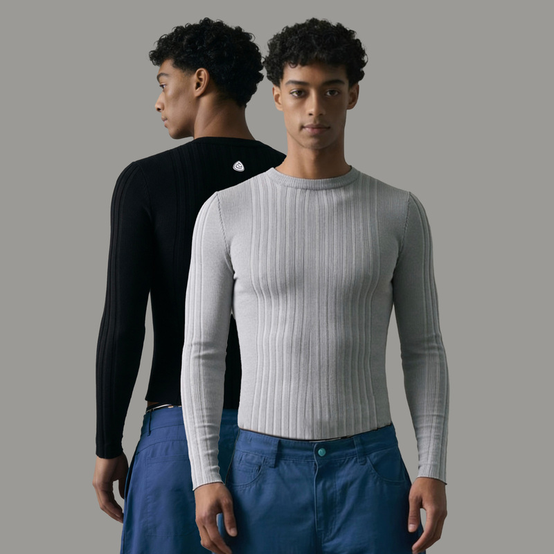 S45 Ribbed Texture Striped Slim-Fit Ribbed Knit Sweater Basic Solid Color Crew Neck Long-Sleeve Base Shirt Sweater for Men and Women S45 Ribbed Texture Striped Slim-Fit Ribbed Knit Sweater Basic Solid Color Crew Neck Long-Sleeve Base Shirt Sweater for Men and Women
