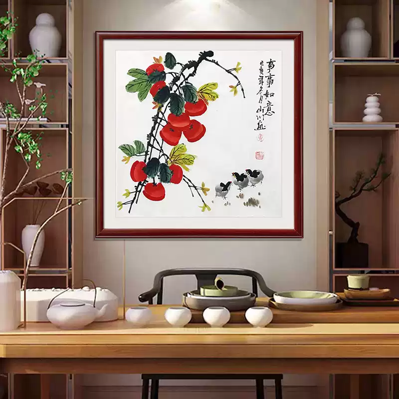 黃山川手繪真跡國畫三尺鬥方花鳥圖新中式風格裝飾畫水墨畫作品