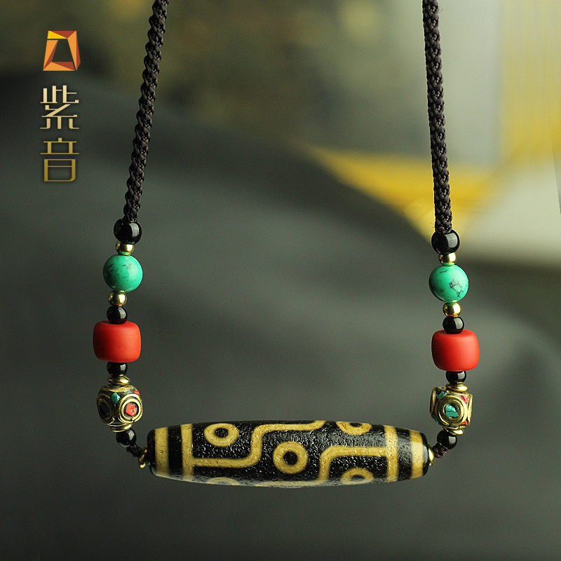 Tibetan Nine-Eyed Dzi Jet Li The same Heavenly Eye Stone full of cinnabar crosses the male and female necklace pendant collarbone chain