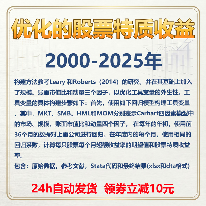 Stata Code for Optimizing the Stock Characteristics and Yield of Listed Companies from 2000 to 2025, Adding Four Factors