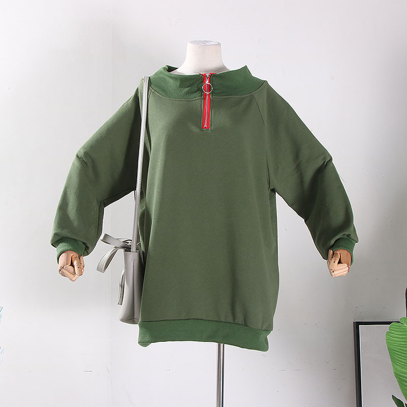 K 03 quần áo thu đông mới phong cách Harajuku dài bf triều lỏng dây kéo nửa cao cổ áo len dài tay hàng đầu áo kiểu trung niên u50