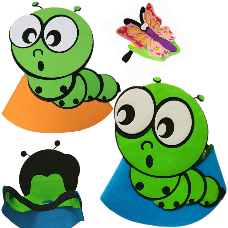 Good Hungry Caterpillar Head Adorned Butterfly Small Animal Insect Children Headgear Mask Kindergarten Performance Props Hat