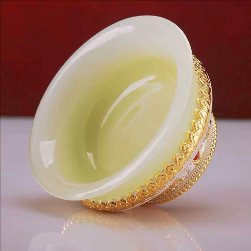 Древняя имитация нефрита восемь благоприятная резная чаша для воды позолоченное серебро бытовой домашний водопровод чашка для очистки святой воды настольный орнамент