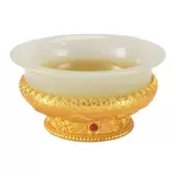 Древняя имитация нефрита восемь благоприятная резная чаша для воды позолоченное серебро бытовой домашний водопровод чашка для очистки святой воды настольный орнамент