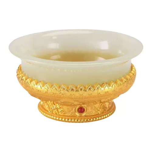 Древняя имитация нефрита восемь благоприятная резная чаша для воды позолоченное серебро бытовой домашний водопровод чашка для очистки святой воды настольный орнамент